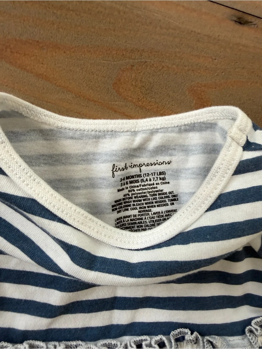 First Impressions Navy & White Striped Baby Dress and Leggings - 3-6 Months